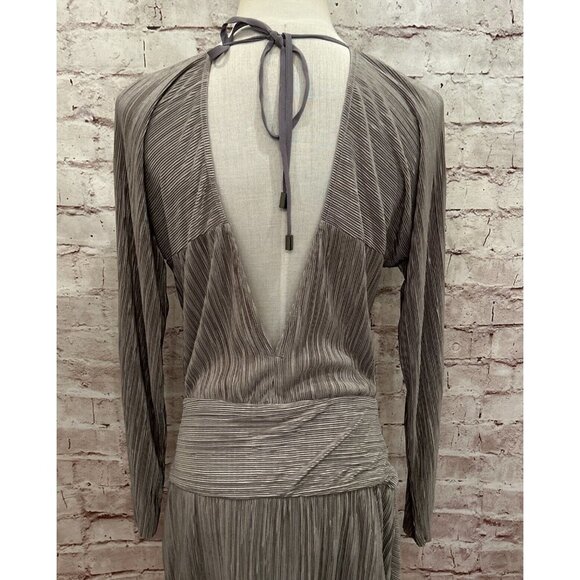 NBD Aluna Dress Size S Champagne Taupe V Back Drop Waist Cocktail Party Shimmer - Picture 4 of 6